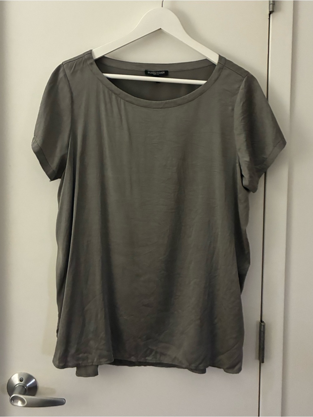 ❤️ Eileen Fisher Silk blouse top tee charcoal gray large